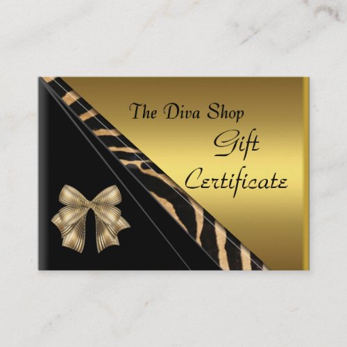 Gift Certificate Card Elegant Gold Black Business Card Template