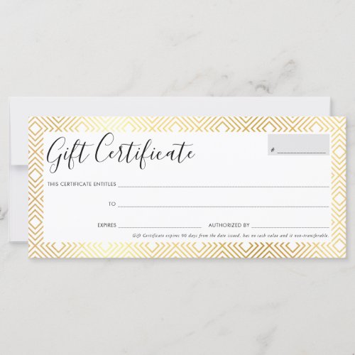 GIFT CERTIFICATE chic glam gold geometric pattern