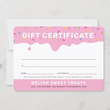 Gift Certificate Cute Frosting Drip Sprinkles Pink by edgeplus at Zazzle