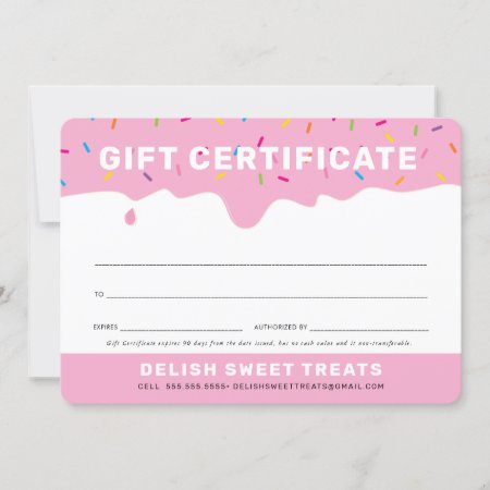 Gift Certificate Cute Frosting Drip Sprinkles Pink