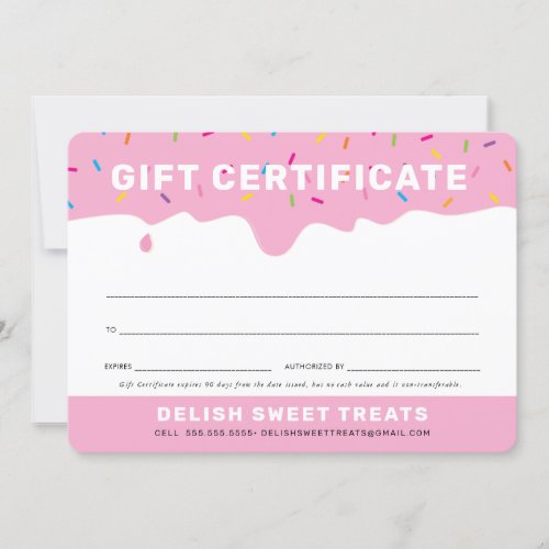 GIFT CERTIFICATE cute frosting drip sprinkles pink