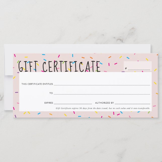 GIFT CERTIFICATE cute fun colorful sprinkles party (Front)