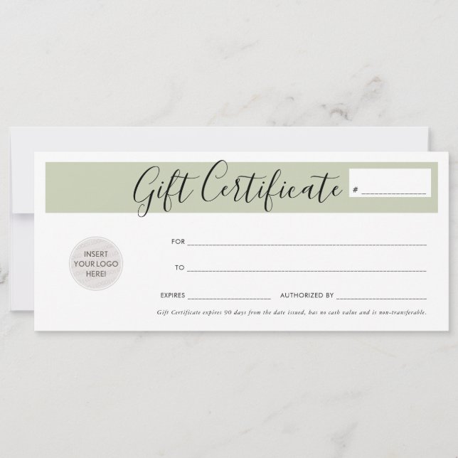 GIFT CERTIFICATE elegant business voucher sage  Invitation (Front)