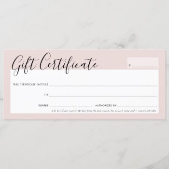 Gift Certificate Elegant Chic Blush Pink Rose Gold Invitation by edgeplus at Zazzle