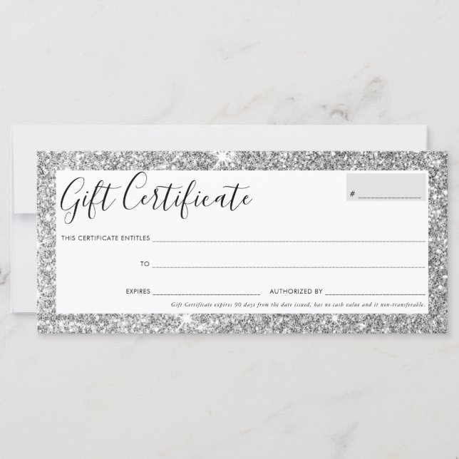 GIFT CERTIFICATE elegant chic glam silver glitter (Front)