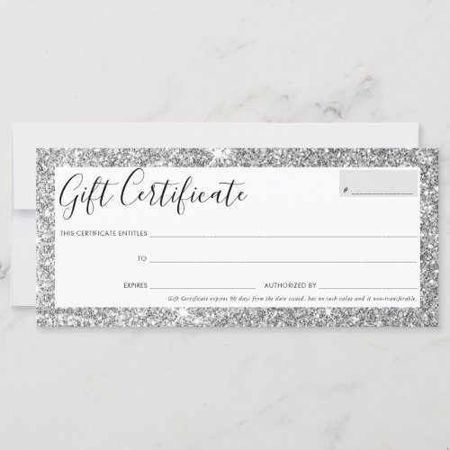 GIFT CERTIFICATE elegant chic glam silver glitter