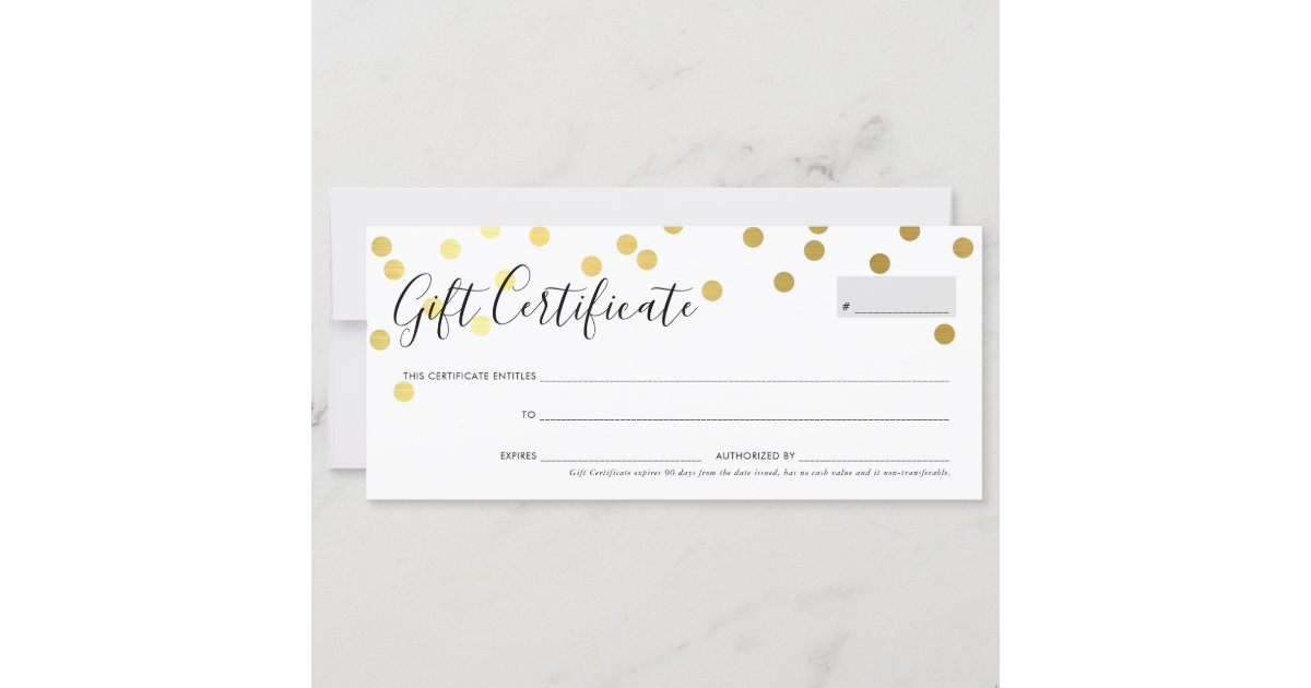 GIFT CERTIFICATE elegant cute gold confetti spots | Zazzle
