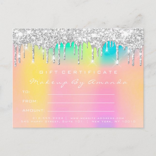 Gift Certificate Eyelashes Teal Makeup Holographic Postcard (Front)
