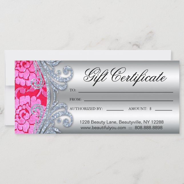 Gift Certificate Floral Lace Nail Hair Salon (Front)