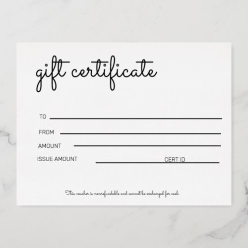 gift certificate foil holiday postcard