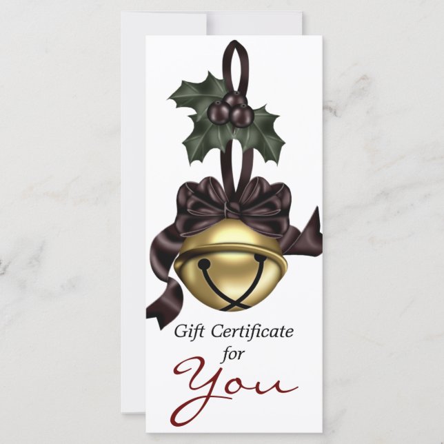 Gift Certificate Gold Bell Dark Red Ribbon (Front)