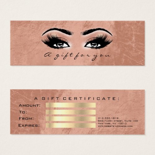 Gift Certificate Gold Copper Lashes Makeup Artist