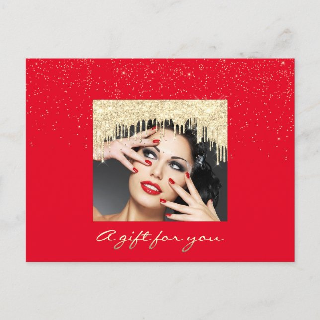Gift Certificate Gold Drip Holidays Confetti Red Postcard (Front)