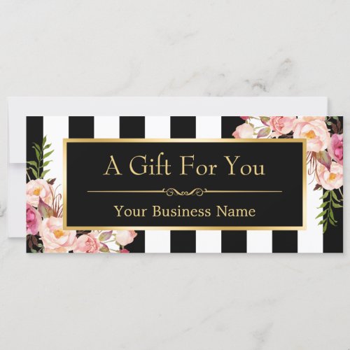 Gift Certificate Gold Floral Black  White Stripes