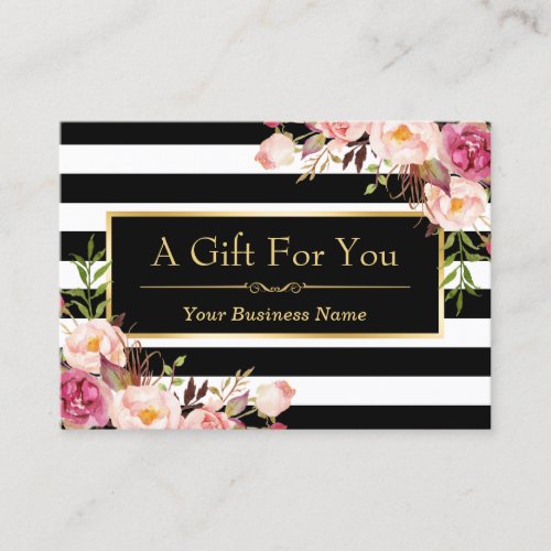 Gift Certificate Gold Floral Black White Stripes