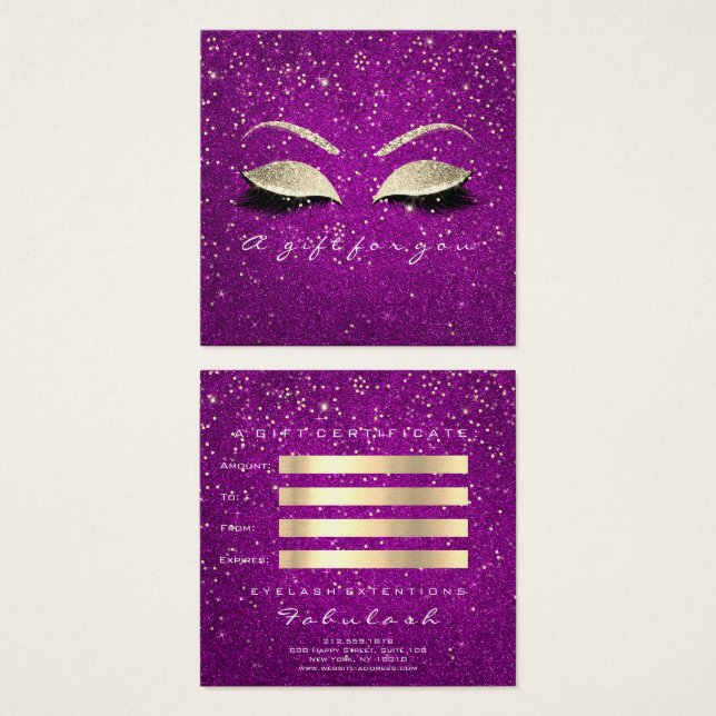 Gift Certificate Gold Glitter Lashes Pink Makeup (Front & Back)