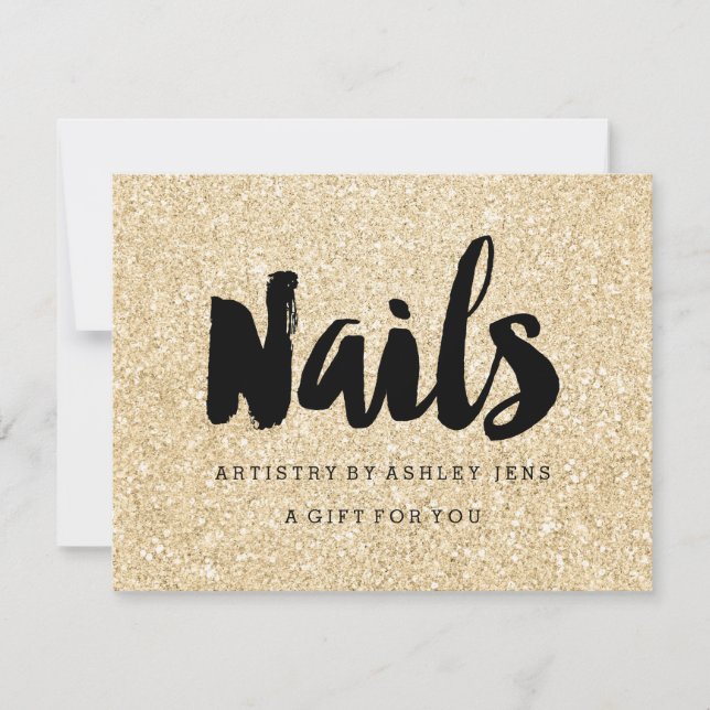 Gift certificate gold glitter sparkle nails script (Front)