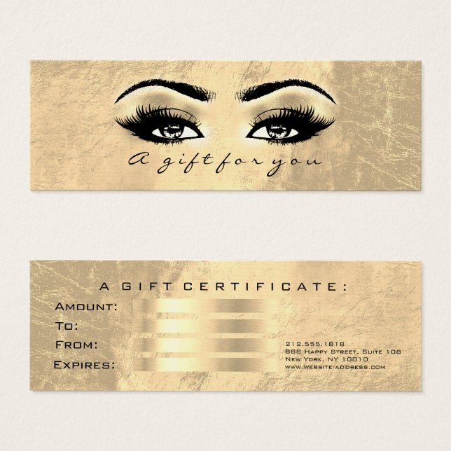 Gift Certificate Gold Leather Lashes Makeup Artist (Front & Back)