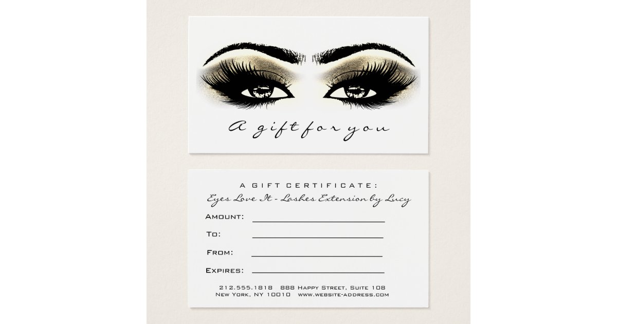 Gift Certificate Gold White Lash Extension Makeup Zazzle
