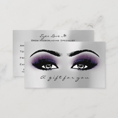 Gift Certificate Gray Silver Violet Lashes Makeup