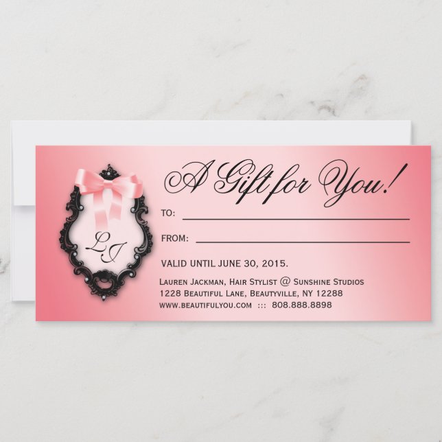 Gift Certificate Hair Salon Stylist Bows Peach (Front)