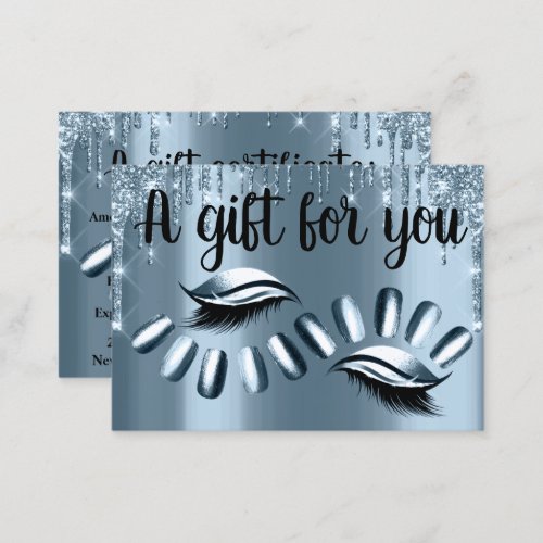 Gift Certificate Hair Stylist Nails Silver Blue