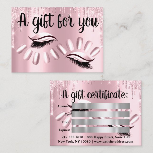 Gift Certificate Hair Stylist Nails Silver Pink (Front/Back)