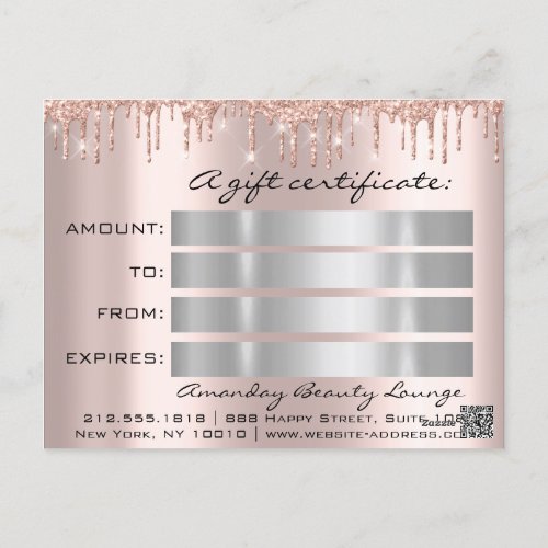Gift Certificate Holidays Beauty Rose SilverLashes Postcard