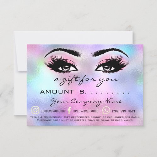 Gift Certificate Holograph Pink Makeup Lashes