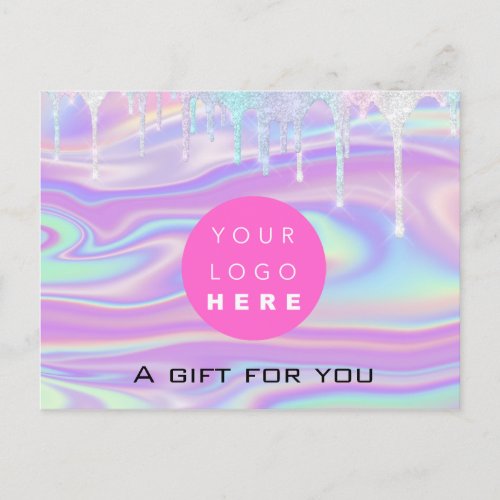 Gift Certificate Holograph Unicorn Logo Pink Drip Postcard