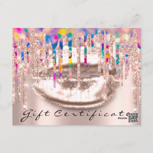 Gift Certificate Kiss Lips Makeup rainbow Drips Postcard