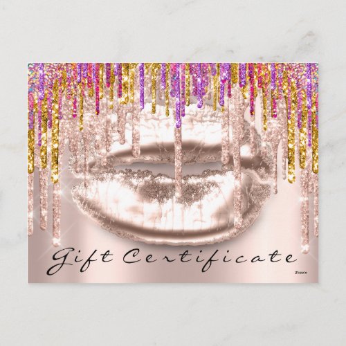 Gift Certificate Kiss Lips Makeup Rainbow Purple Postcard