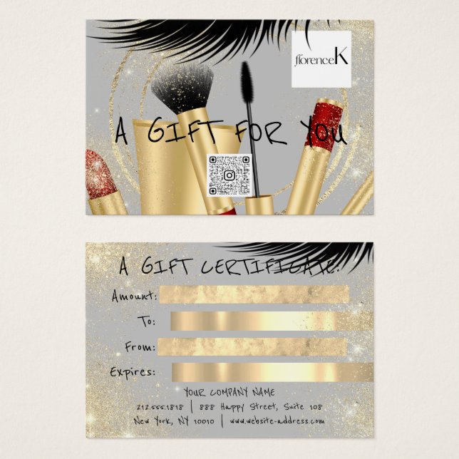 Gift Certificate Lash Makeup Esthetic Logo QR Code (Front & Back)