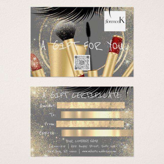 Gift Certificate Lash Makeup Esthetic Logo QR Gray (Front & Back)