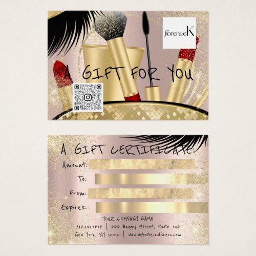 Gift Certificate Lash Makeup Logo QR Rose Gold