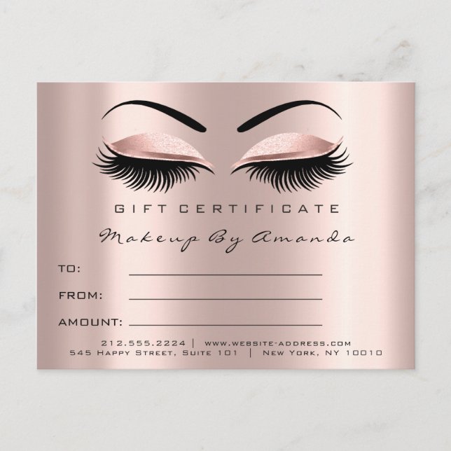 Gift Certificate Lashes Extension Makeup Brows Postcard (Front)