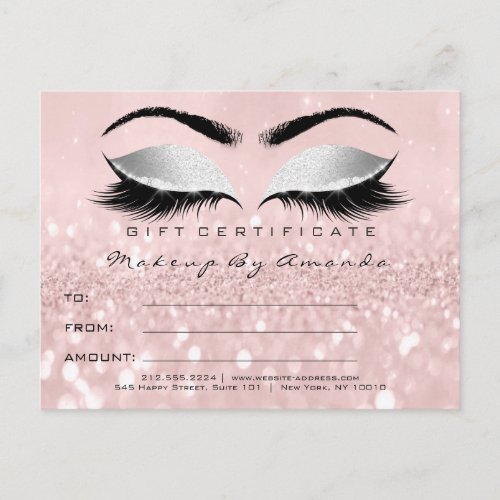 Gift Certificate Lashes Extension Makeup Gray Pink Postcard
