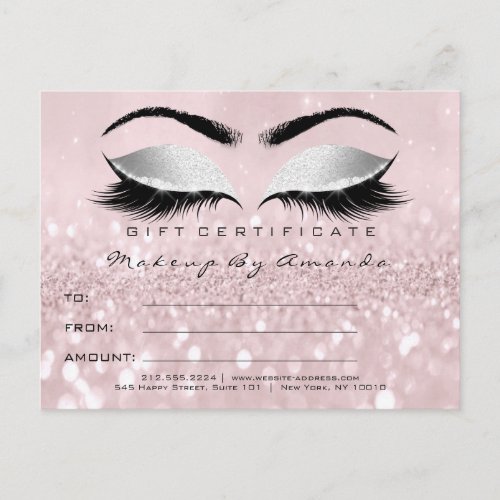 Gift Certificate Lashes Extension Makeup Grey Pink Postcard