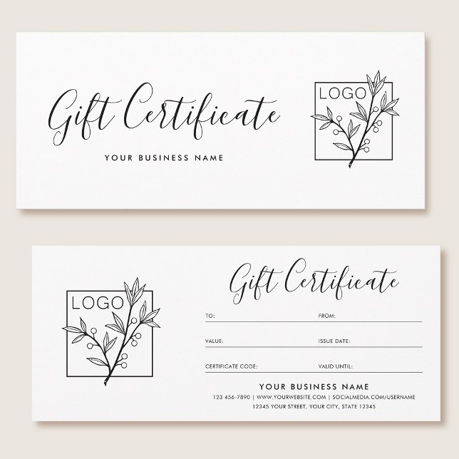 Gift Certificate Logo Script Minimalist White (Creator Uploaded)