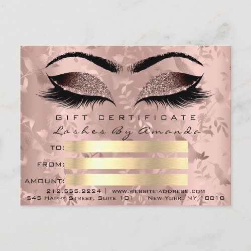 Gift Certificate Microblading Rose Lashes Makeup Postcard