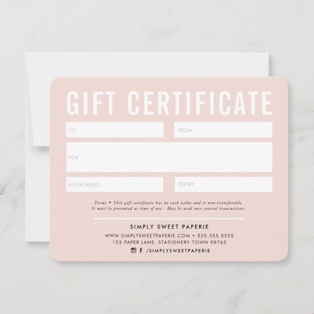 GIFT CERTIFICATE modern business blush pink black (Front)