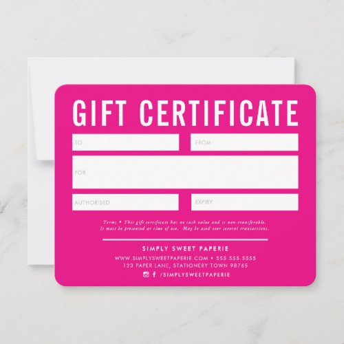 GIFT CERTIFICATE modern business hot pink white