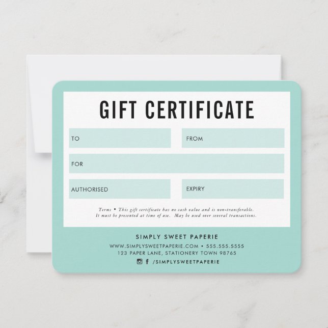 GIFT CERTIFICATE modern business voucher mint (Front)