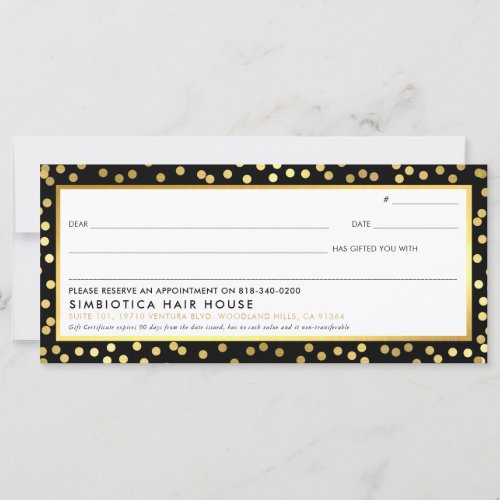GIFT CERTIFICATE modern glam dots faux gold black