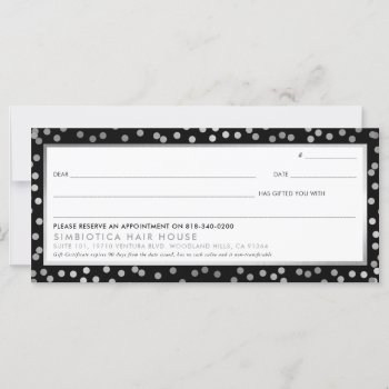 Gift Certificate Modern Glam Dots Silver Black by edgeplus at Zazzle