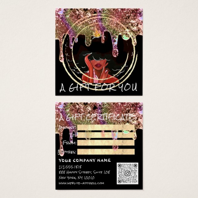 Gift Certificate Nail Hair makeup Drips Black (Front & Back)