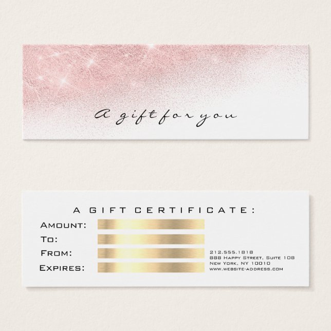 Gift Certificate Pink Gold Lashes Makeup Ombre (Front & Back)