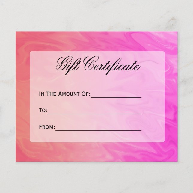 Gift Certificate Pink Orange Design (Front)
