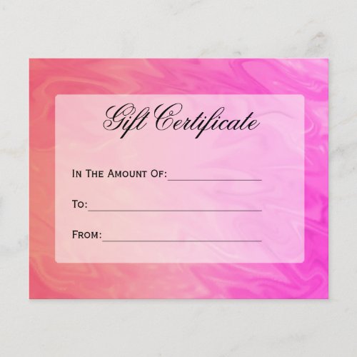 Gift Certificate Pink Orange Design