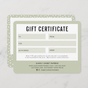 GIFT CERTIFICATE pretty business pale sage green